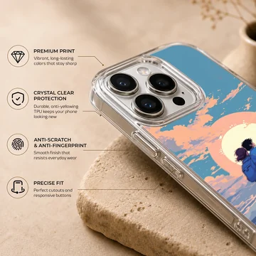 Anime motorcycle artwork with sunset on phone case — Info
