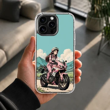 Anime motorcycle illustration with rider on phone case — Lifestyle