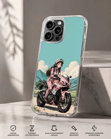 Anime motorcycle illustration with rider on phone case — Specs