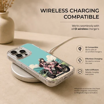 Anime motorcycle illustration with rider on phone case — Charging
