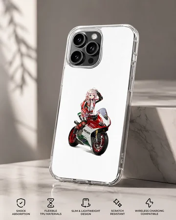 Anime motorcyclist artwork on phone case — Specs