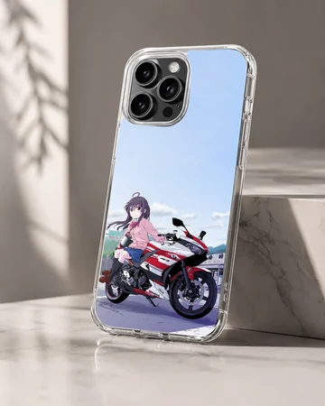 Anime motorcycle with a character on road phone case — Hero