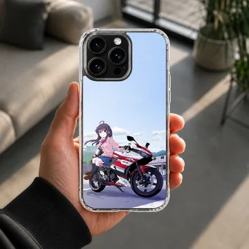 Anime motorcycle with a character on road phone case — Lifestyle