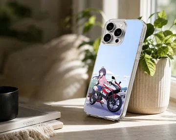 Anime motorcycle with a character on road phone case — Lifestyle