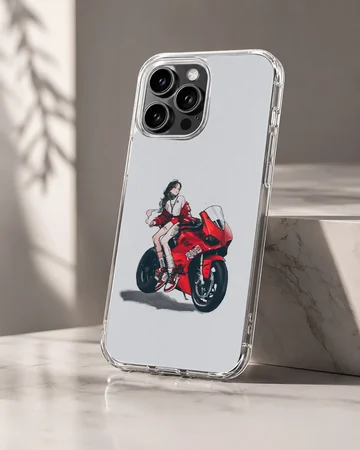 Anime motorcycle character in dynamic red and black, phone case — Hero