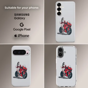 Anime motorcycle character in dynamic red and black, phone case — Collage