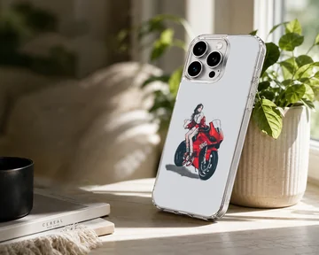 Anime motorcycle character in dynamic red and black, phone case — Lifestyle