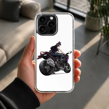 Anime motorcycle rider with sleek bike on phone case — Lifestyle