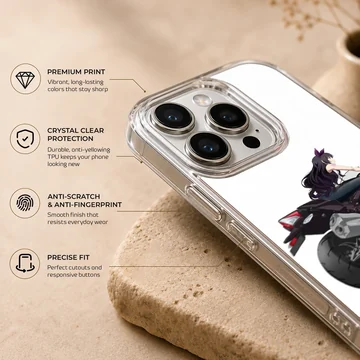 Anime motorcycle rider with sleek bike on phone case — Info