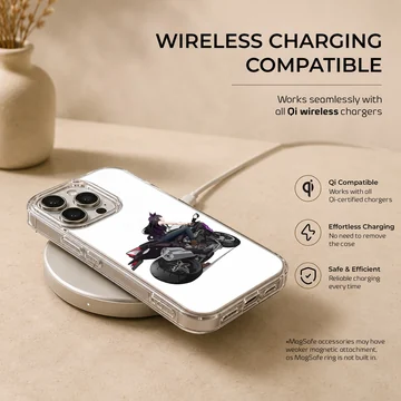 Anime motorcycle rider with sleek bike on phone case — Charging