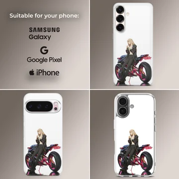 Anime character with motorcycle in digital artwork on phone case — Collage