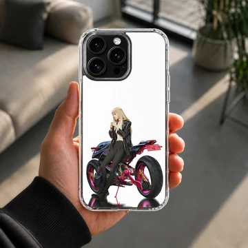 Anime character with motorcycle in digital artwork on phone case — Lifestyle