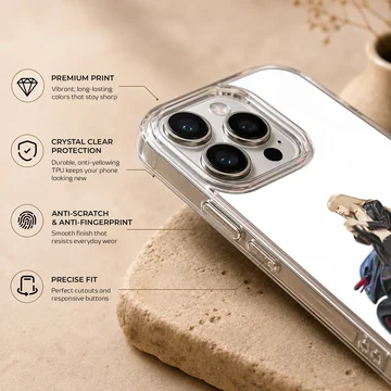 Anime character with motorcycle in digital artwork on phone case — Info