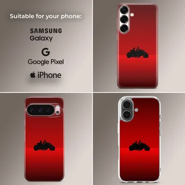 Silhouette of a motorcycle rider in a red background on phone case — Collage