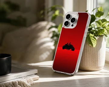 Silhouette of a motorcycle rider in a red background on phone case — Lifestyle