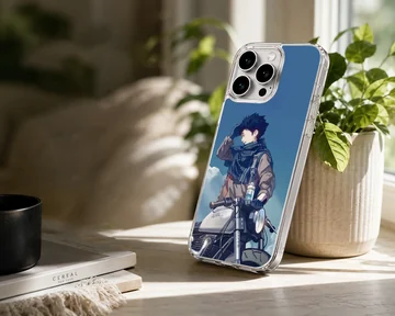 Anime motorcycle rider under blue sky on phone case — Lifestyle