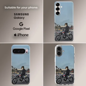Anime motorcycle scene on phone case — Collage