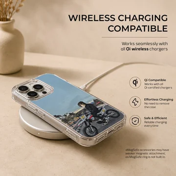 Anime motorcycle scene on phone case — Charging