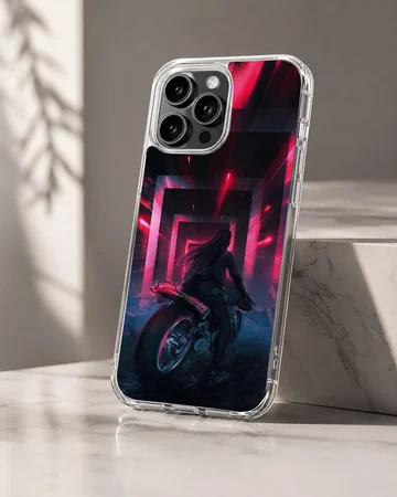 Anime motorcycle design with dynamic lighting on phone case — Hero