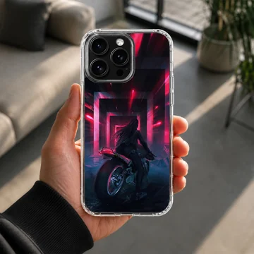 Anime motorcycle design with dynamic lighting on phone case — Lifestyle