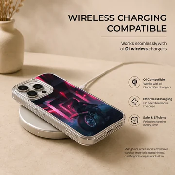 Anime motorcycle design with dynamic lighting on phone case — Charging