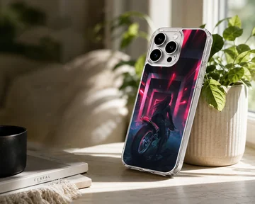 Anime motorcycle design with dynamic lighting on phone case — Lifestyle