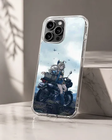 Anime motorcycle scene with character on phone case — Hero