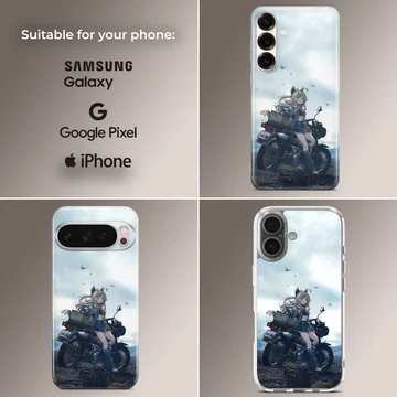 Anime motorcycle scene with character on phone case — Collage