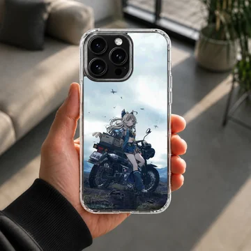Anime motorcycle scene with character on phone case — Lifestyle