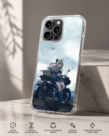 Anime motorcycle scene with character on phone case — Specs