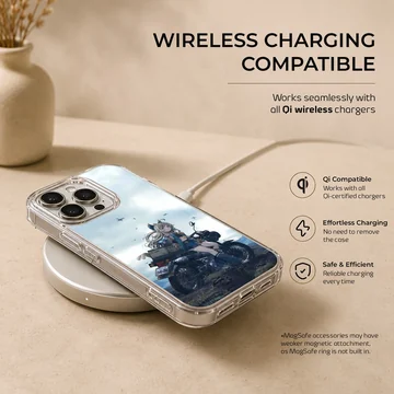 Anime motorcycle scene with character on phone case — Charging