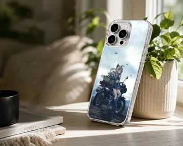 Anime motorcycle scene with character on phone case — Lifestyle