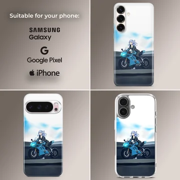 Anime character riding a motorcycle on phone case — Collage
