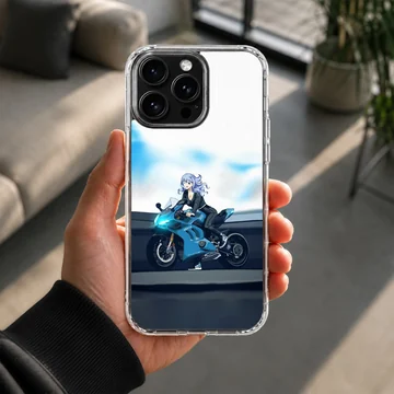 Anime character riding a motorcycle on phone case — Lifestyle