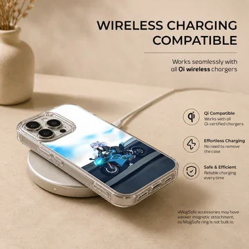 Anime character riding a motorcycle on phone case — Charging