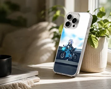 Anime character riding a motorcycle on phone case — Lifestyle