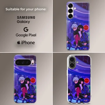 Anime motorcycle scene with dynamic characters, phone case — Collage