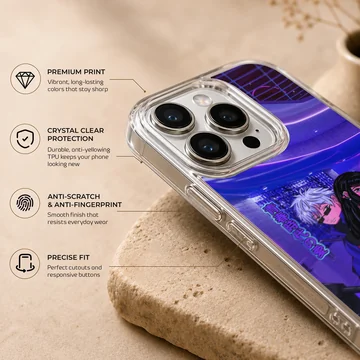 Anime motorcycle scene with dynamic characters, phone case — Info