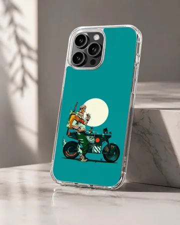 Dynamic anime motorcycle design on phone case. — Hero