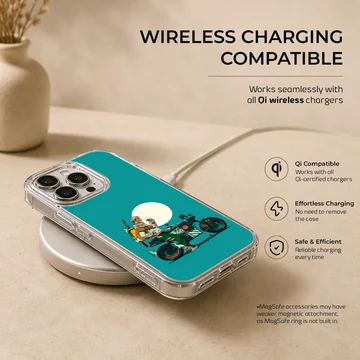 Dynamic anime motorcycle design on phone case. — Charging