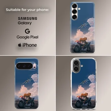 Anime motorcycle against a blue sky with aircraft in the background phone case — Collage
