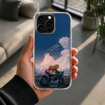 Anime motorcycle against a blue sky with aircraft in the background phone case — Lifestyle