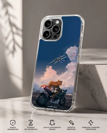 Anime motorcycle against a blue sky with aircraft in the background phone case — Specs