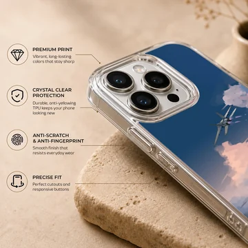 Anime motorcycle against a blue sky with aircraft in the background phone case — Info