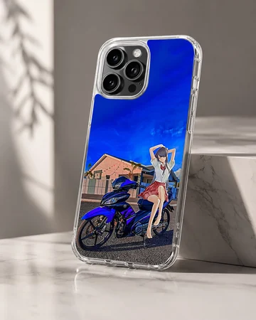 Dynamic anime motorcycle illustration on phone case — Hero