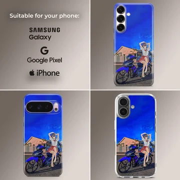 Dynamic anime motorcycle illustration on phone case — Collage