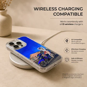 Dynamic anime motorcycle illustration on phone case — Charging