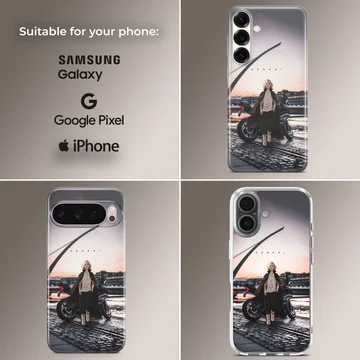 Anime motorcycle illustration on phone case — Collage