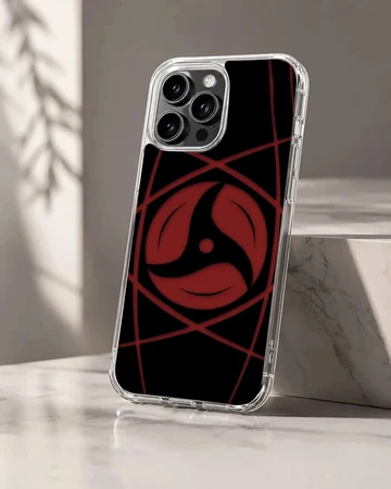 Bold anime design with dynamic red and black elements on phone case.