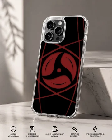 Bold anime design with dynamic red and black elements on phone case. — Specs